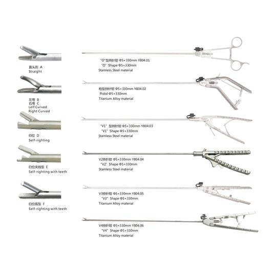 Laparoscopic Titanium Needle Holder, O Shape, Gun Type, V1, V2, V3, V4 φ5x330mm