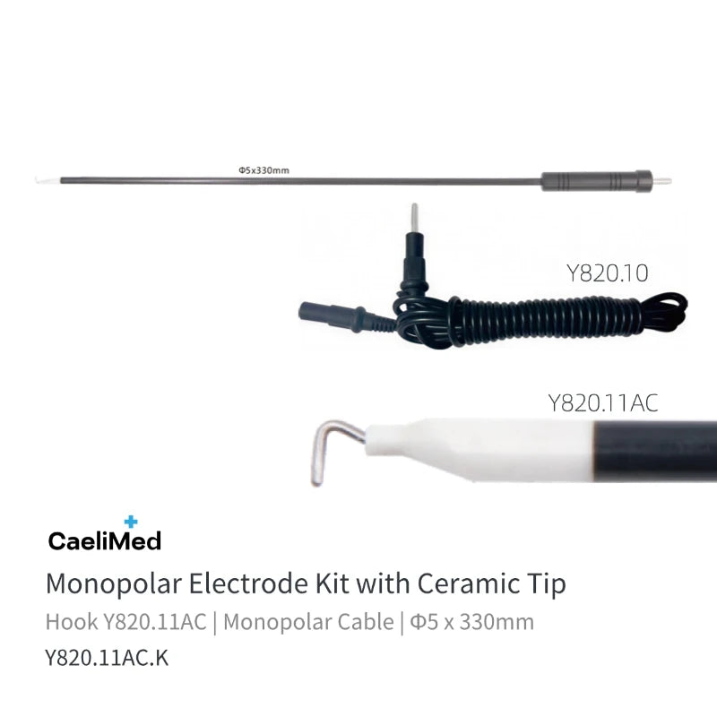 Reusable Laparoscopic L-Hook Monopolar Electrode with Ceramic Tip, 3mm 5mm Pediatric Electrosurgical Hook, Minimally Invasive