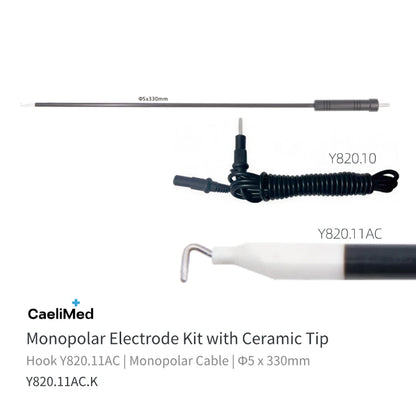 Reusable Laparoscopic L-Hook Monopolar Electrode with Ceramic Tip, 3mm 5mm Pediatric Electrosurgical Hook, Minimally Invasive