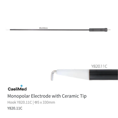 Reusable Laparoscopic L-Hook Monopolar Electrode with Ceramic Tip, 3mm 5mm Pediatric Electrosurgical Hook, Minimally Invasive
