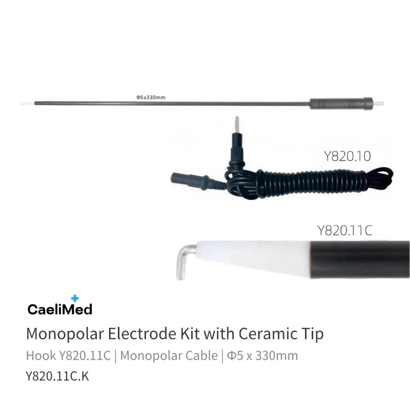 Reusable Laparoscopic L-Hook Monopolar Electrode with Ceramic Tip, 3mm 5mm Pediatric Electrosurgical Hook, Minimally Invasive