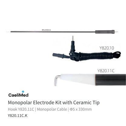 Reusable Laparoscopic L-Hook Monopolar Electrode with Ceramic Tip, 3mm 5mm Pediatric Electrosurgical Hook, Minimally Invasive