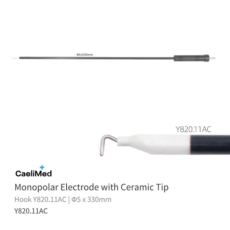 Reusable Laparoscopic L-Hook Monopolar Electrode with Ceramic Tip, 3mm 5mm Pediatric Electrosurgical Hook, Minimally Invasive