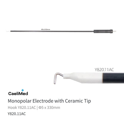 Reusable Laparoscopic L-Hook Monopolar Electrode with Ceramic Tip, 3mm 5mm Pediatric Electrosurgical Hook, Minimally Invasive