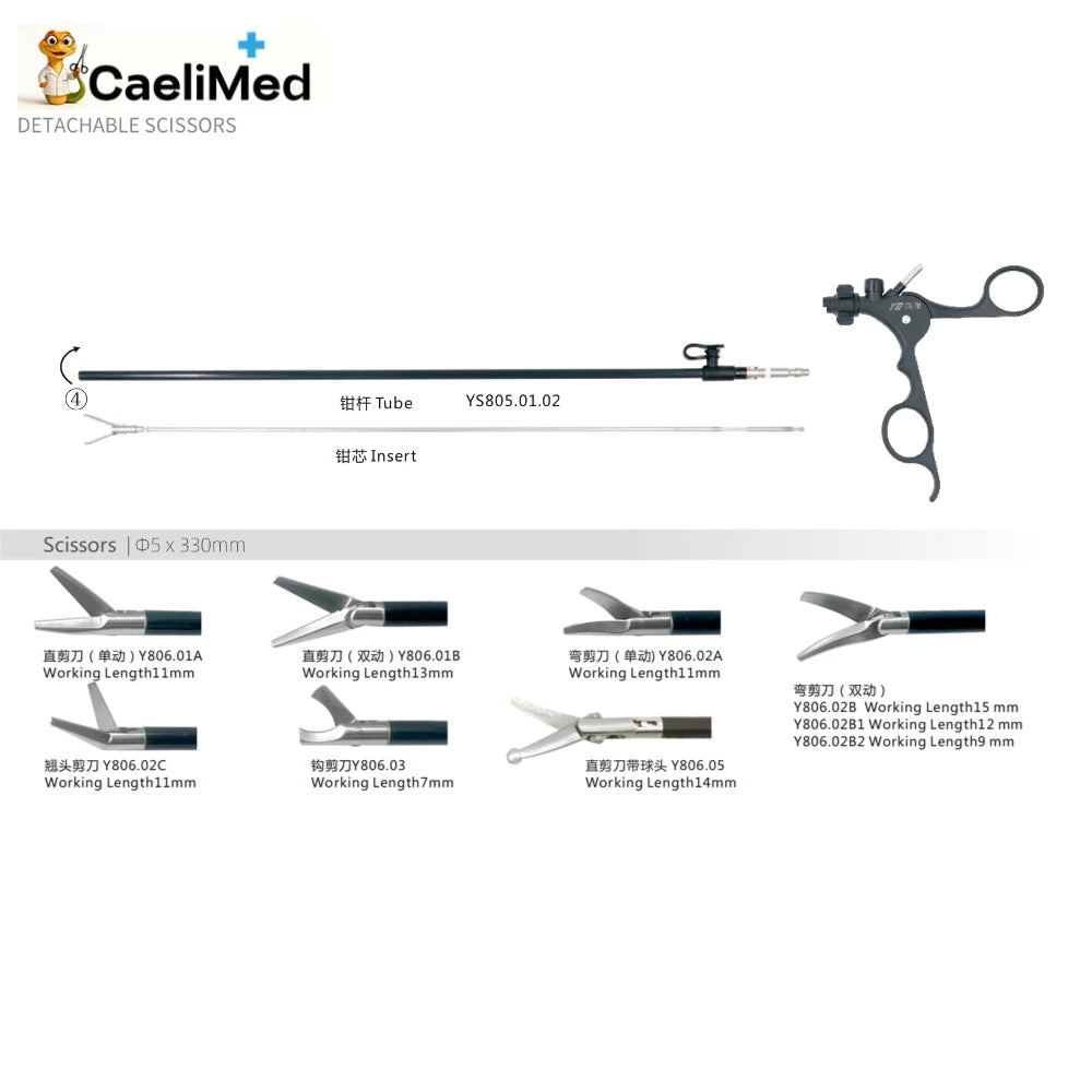 Detachable Laparoscopic Scissors Kit Compatible with Storz Durable Customized Design for Laparoscopic Minimally Invasive Surgery Training Single and Dual Action